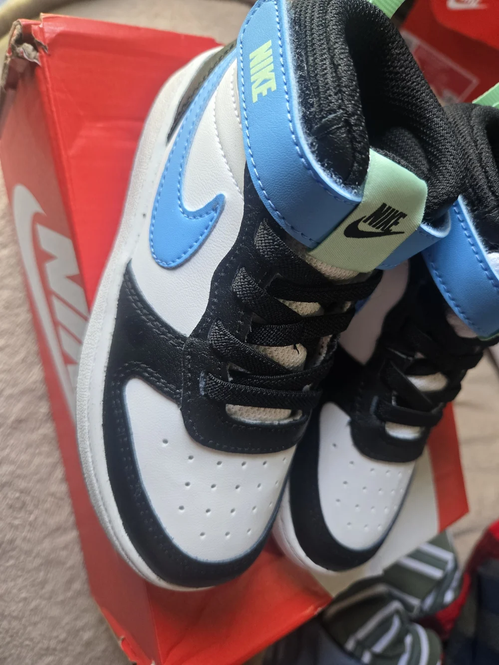 Nike Kids' High-Top Sneakers in White, Black & Blue